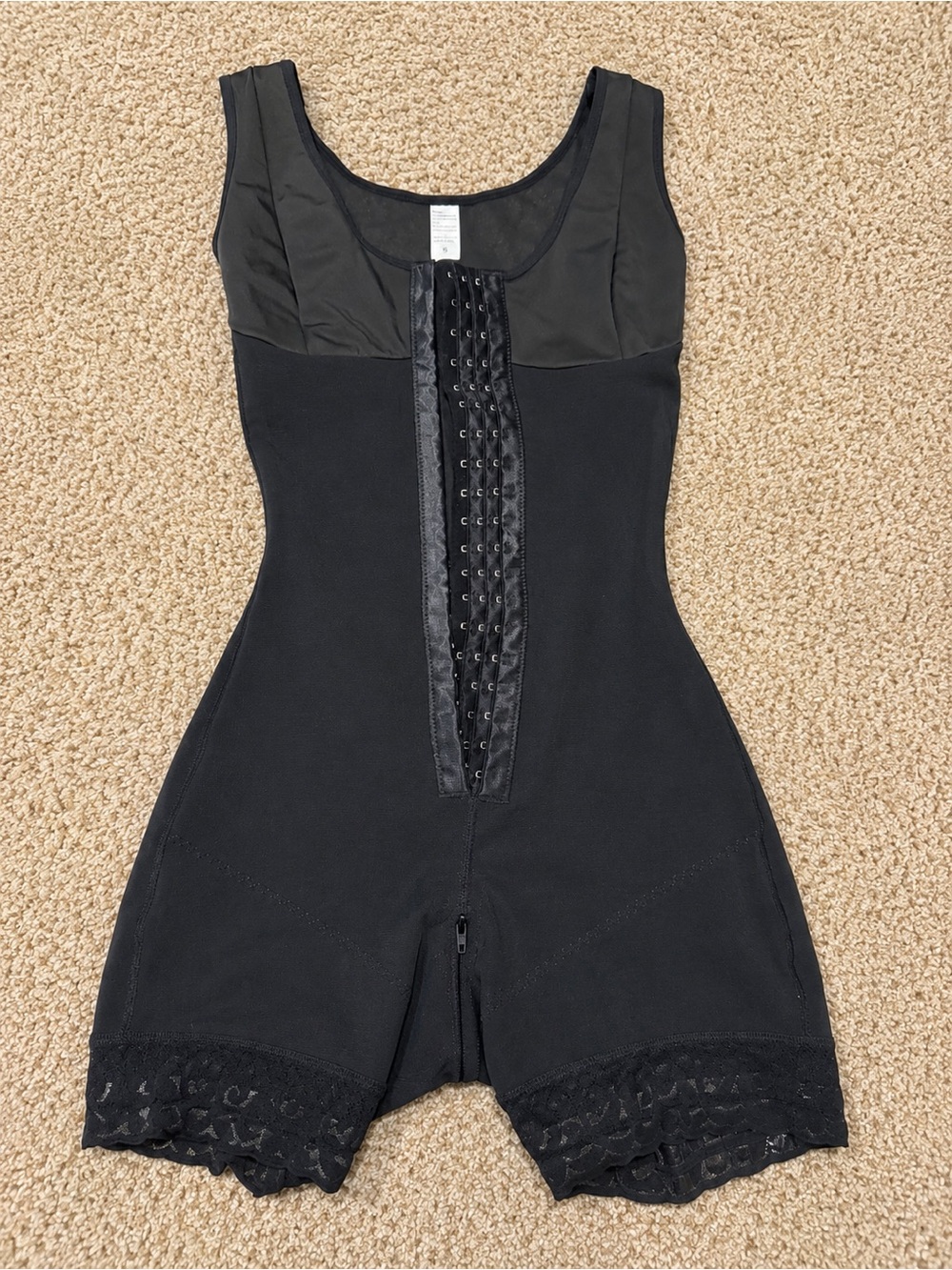 Black Full-Body Shaper Bodysuit with Front Hook Closure